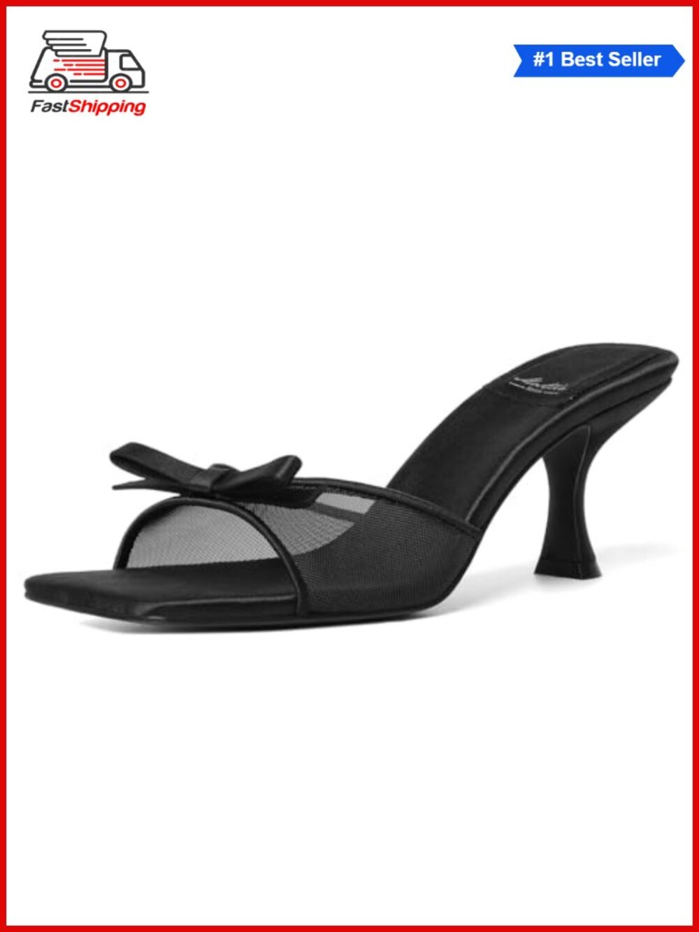 ✨ Kitten Heels with Bow Vintage Mules Square Toe Slip On Backless Sandals for